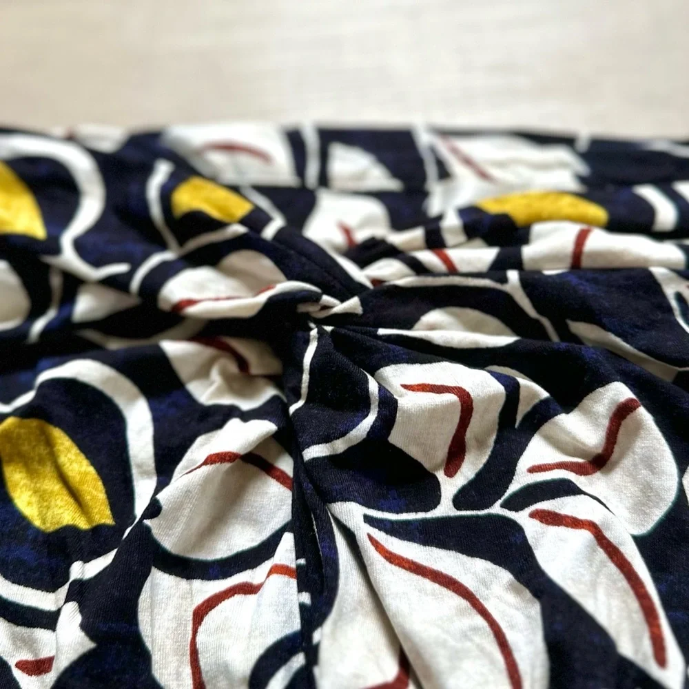 ANTHROPOLOGIE 2X Sheila Leaf Print Navy Cream Twist Sarong Midi Skirt